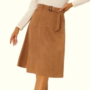 Chic Caramel Brown Faux Suede Skirt